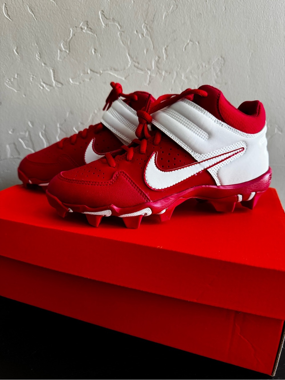 Nike Red and White Youth Football Cleats